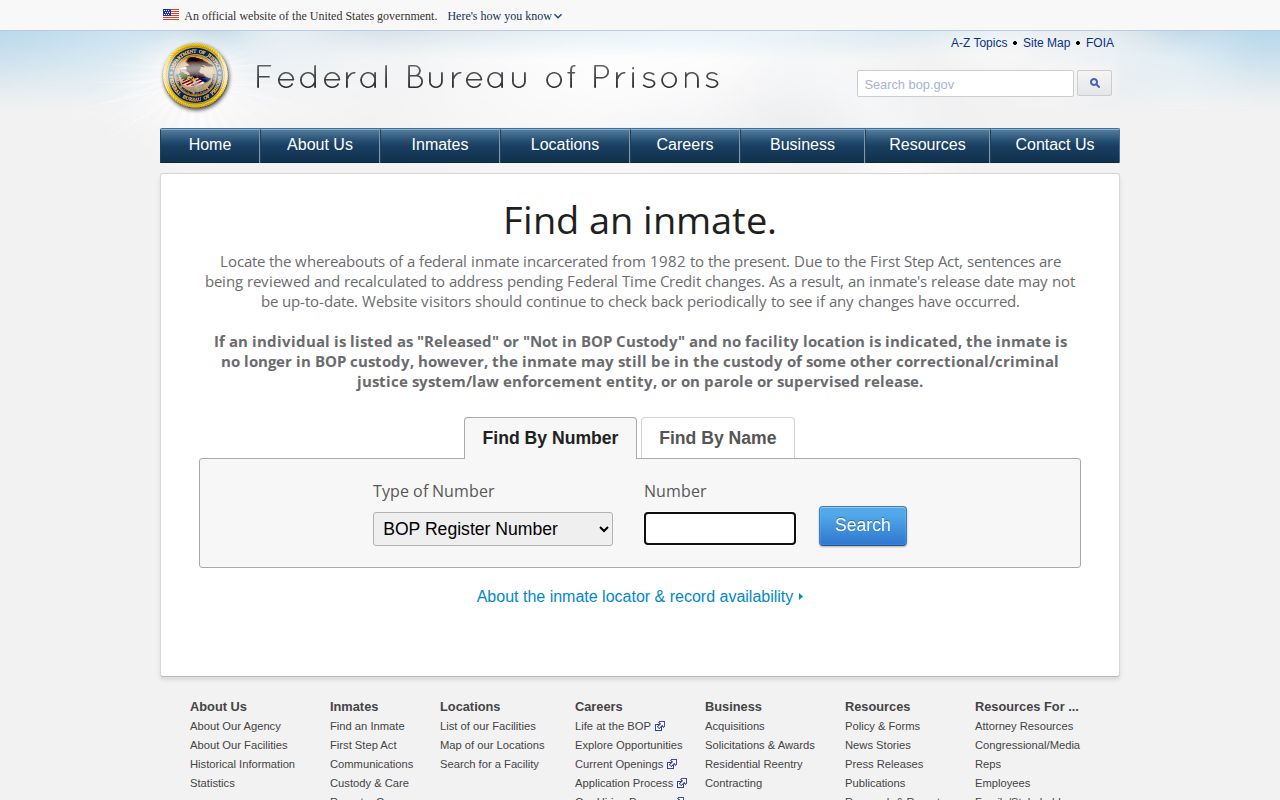 Pine Knot federal inmate locator search form