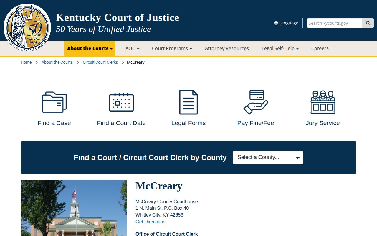 McCreary County court record route for Whitley City arrests
